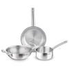 Bergner TriPro 3 Pcs Tri-Ply Stainless Steel Induction Bottom Cookware Set – 22cm (2L) Kadai and 22cm (1L) Frypan, 14cm (1.1L) Teapan, Less Oil Use, Easy to Clean – Induction and Gas Stove Ready