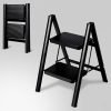 Jialto 2 Step Metal Ladder For Home, Foldable Lightweight Stepping Stool With Wide Pedals, Anti Slip Heavy Duty 150 Kg Capacity, Portable For Kitchen, Office & Library (Black)