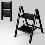 Jialto 2 Step Metal Ladder For Home, Foldable Lightweight Stepping Stool With Wide Pedals, Anti Slip Heavy Duty 150 Kg Capacity, Portable For Kitchen, Office & Library (Black)