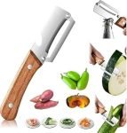 Multi-Functional Vegetable Peeler for Kitchen, 2-in-1 Stainless Steel Fruit & Vegetable Peeler with Bottle Opener, Wooden Handle Portable Peeling Tool for Potato, Apple, Pumpkin, Papaya