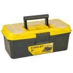 Stanley 1-71-948 13” Organized Maestro Heavy-Duty Portable Plastic Essential Toolbox With Clear Top Lid & Removable Tray Compartment For Easy & Convenient Storage,1 Year Warranty,Yellow,32X13.5X15 Cm