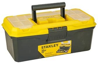 Stanley 1-71-948 13” Organized Maestro Heavy-Duty Portable Plastic Essential Toolbox With Clear Top Lid & Removable Tray Compartment For Easy & Convenient Storage,1 Year Warranty,Yellow,32X13.5X15 Cm
