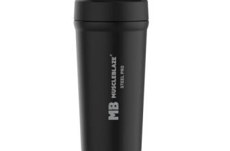 MuscleBlaze Stainless Steel Gym Shaker Pro (Black, 700ml)
