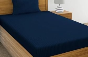 IVAZA 220 Cotton Feel Glace Cotton 1 Single Bedsheet with 1 Pillow Cover (90X60 Inch) Navy Blue