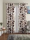 Cortina 2 Piece Floral Design Panel Eyelet Polyester Door Curtains – 7 Feet, Brown | Light-Filtering