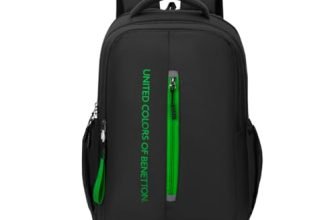 United Colors of Benetton Unisex High-School Backpack RUNWAY – Black | 3-Compartment Slim Design with Branded Print | Backpack for School Girls and Boys | 25L Capacity
