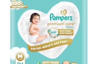 Pampers Premium Care Pant Style Baby Diapers M 216 Count | No Marks Design | Voted India’s #1 Softest Diaper | All in 1 diaper with 360 Cottony Softness
