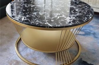 Furniture Cafe Modern Round Coffee Table with Black Marble Look Top & Gold Metal Frame | 2 Tier Center Table with Storage Shelf | Luxury Accent Sofa Tea Table for Living Room, Bedroom, Balcony &Office