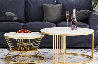 Furniture Cafe Round Nesting Coffee Table Set of 2 with White Marble Look Top & Gold Metal Base | Modern Center Tables for Living Room, Bedroom, Balcony & Apartment