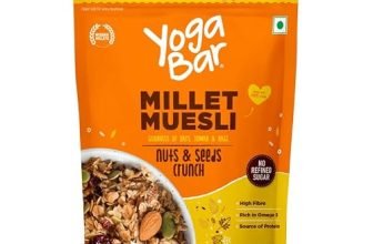 Yogabar Millet Muesli Nuts & Seeds Crunch 500g | No Refined Sugar | High Fibre | Rich in Omega-3 | Protein Source | Breakfast Cereal with Oats, Jowar & Ragi | Veg