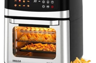 INALSA Air Fryer Oven|12L,1700W|Stainless Steel Body|12-in-1 Functions,Fry,Bake,Grill,Dehydrate&Reheat|12 Preset|Rotisserie&Convection|Dishwasher Safe Accessories|2Yr Warranty,2025Model AeroCrisp 12