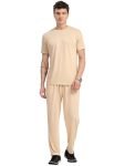 Thomas Scott Men’S Solid Polyester Relaxed Fit T-Shirt & Joggers Co-Ords Set With Round Neck & Short Sleeves (Tmstcs002_Beige_M)