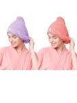 Cortina Microfiber Hair Towel Cap, Soft Absorbent Quick Drying Cap For Curly Thick Hair, Wrap Cap For Women Girls-Pack Of 2,Purple-Pink