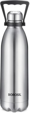 BOROSIL 1800ml Bolt 24 Hours Hot and Cold, Double Wall Vaccum Insulated Flask Bottle 1800 ml Steel Bottle(Pack of 1, Steel/Chrome)