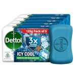 Dettol Icy Cool Bathing Soap Bar With 3X Intense Cooling (625Gm), 125Gm – Pack Of 5