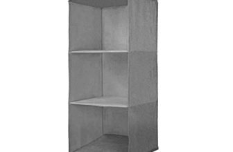 PrettyKrafts 3-Shelf Hanging Wardrobe Organiser with Engineered Wood Base | Heavy-Duty Non-Woven Foldable Closet Storage & Almirah Organizer for Clothes, Accessories, and Toys (Grey)