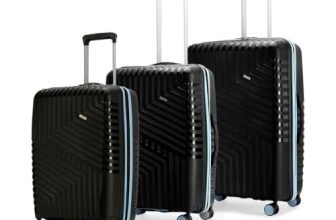 LAttitude By Provogue Core Set of 3 Trolley Bags Cabin + Medium + Large Polypropylene Hard Suitcase, 8 Spinner Wheels, Recessed Number Lock, Luggage for Men & Women Midnight Black/Arctic Blue
