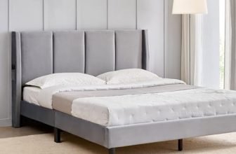 Home Centre | Helios Bravo Aden Upholstered King Size Bed Without Storage | Engineered Wood | Grey | 1 Year Warranty