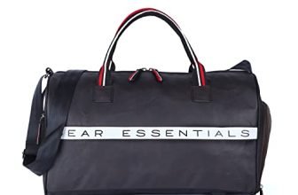 Gear Essentials 27L Faux-Leather Water Resistant Travel Duffle Bag/Gym Bag for Men/Women with Shoe Compartment (Brown)