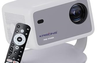 Krisons Razor 006 Smart Projector|1080P Native |4K HD Licensed Netflix/Google|Bluetooth Voice Remote|Upto14000 Lumens|Wi-Fi 6/BT5.4|Android|Auto Focus/Keystone |Primevideo,Hotstar,NetfliX (White Grey)