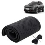 KINGSWAY® PU Leatherite Car Steering Cover Sewable Compatible with Citroen C5 Aircross (Year 2021 Onwards), Black Color with Black Thread, Pack of 1 with Sewing Needle and Thread