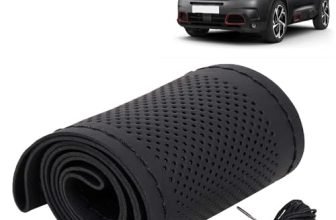 KINGSWAY® PU Leatherite Car Steering Cover Sewable Compatible with Citroen C5 Aircross (Year 2021 Onwards), Black Color with Black Thread, Pack of 1 with Sewing Needle and Thread