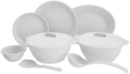 SignoraWare BPA Free Plastic Round Dinner Set | Microwave Safe | Unbreakable & Lightweight | Odor-Free | Great for Parties & Gatherings | Ideal for Regular Home Meals (Set of 32 pcs | White)