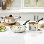 CELLO Galaxy Steelox 3 Pcs Cookware Set | Kadhai with Glass Lid 3L, Milk Tea Saucepan 1.5L, Multipurpose Frying Pan 2L | Gas Stove Compatible, Riverted Handle Stainless Steel Cooking Set for Kitchen