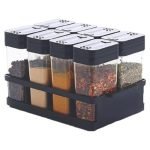 BRAMANI E COMMERCE Kitchen 8‑Pcs Airtight Rasoi Box Set – Black Plastic Spice Storage Jars, Masala Box, Spice Container & Easy‑Flow Tray Premium Durable for Organized Kitchen Spice Management