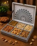 Riwaz Luxury Mor Pankh Dry Fruit Gift Box | 6-in-1 Premium Hamper with Almonds, Cashews, Pistachios, Walnuts, Raisins & Khumani | Ideal for Corporate, Wedding & Festival Gifting (650g)