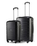 SNITCH Loop 2Pc Set Black Polypropylene Hard Travel Suitcase – Trolley Bag Set of 2 & Luggage with 4 Wheels, Secure Lock & Free Shoe Bag