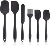 Zolentra Silicone Spatula Set of 6 – Non‑Stick, BPA‑Free, Seamless One‑Piece Design with Ergonomic Wooden Handles – Black Multicolor Kitchen Mixing Utensils for Cooking, Baking & Stirring
