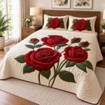 Homedy Actual 7D Feel Digital Printed Classic Red Rose Double Bedsheet, Air Cotton Soft & Breathable for Bed Room 2 Matching Pillow Covers, Gift, Ivory, Red & Green, 90 x 100 Inches