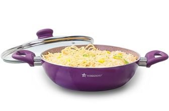 Wonderchef Royal Velvet Non-Stick Kadhai with Glass Lid 24cm for Kitchen, 2.7L Non-toxic Chemical & PFOA Free, Low-oil Cooking, Scratch-resistant, Gas Stove & Induction Friendly, 2-Yr Warranty, Purple