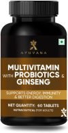 Ayuvana Multivitamin with Probiotics & Ginseng | Supports Energy, Heart & Digestion(60 Tablets)