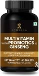 Ayuvana Multivitamin with Probiotics & Ginseng | Supports Energy, Heart & Digestion(60 Tablets)