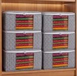 BSB HOME Non-Woven Saree Cover and Clothes Storage Organizer with Transparent Window & Zipper Closure, Foldable Wardrobe Storage Bag for Sarees, Suits and Garments, 45 × 33 × 22 cm (Pack of 6, Grey)