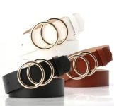 HAPANI FASHION Women Faux Leather Belt Pack of 3 Adjustable Waist Accessories for Dresses Jeans Skirts and Casual Outfits BLACK + BROWN + WHITE
