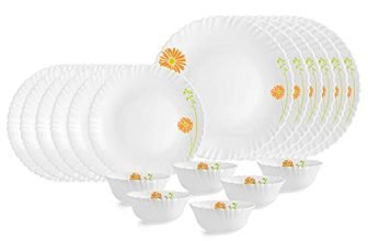 Cello Opalware Dazzle Livid Lilac Dinner Set, 18 Units, White