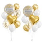 AMFIN (Pack of 20) 17 Inch Love Wedding Theme Anniversary Balloon Bouquet Gold Rose Chrome Metallic Finish Foil Latex Confetti Women Men Decoration Item Kit Cake Heart