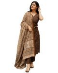 GoSriKi Women’s Rayon Viscose Straight Printed Kurta with Pant & Dupatta (AHANKAR BROWN-GS-FBA_L_Brown_Large)