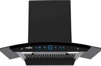 Kenstar Smoke Zero 90 1200 CMH 90 cm | Curved Glass | Filterless | 3 Speed Motion Sensor with Touch Controls | Powerful Suction | Outer Oil Collector | Energy Saving LED Lights | Auto Clean Chimney(Wall Mounted, Black)