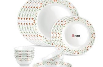 Treo by Milton Opalware Aurelia Meena Dinner Set of 18 | Serving for 6 | Microwave & Dishwasher Safe | Bone-Ash Free | Tempered Toughness | Plates & Bowls | Crockery Set for Dining & Gifting