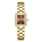 Daniel Hechter Paris Manon Collection Analog Quartz Watch for Women, Sunray Rectangular Dial, Crystal-Studded Stainless Steel Case, Roman Numerals Display, Stainless Steel Strap