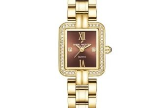 Daniel Hechter Paris Manon Collection Analog Quartz Watch for Women, Sunray Rectangular Dial, Crystal-Studded Stainless Steel Case, Roman Numerals Display, Stainless Steel Strap