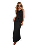 FNOCKS Girls Cotton Linen Co-Ord Set (Black, 15-16YRS)