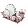Lifelong Plastic Dish Drying Rack with Drain Tray, Kitchen Dish Drainer with Cutlery Holder, Utensil Organizer for Plates, Bowls & Cups (Pink)