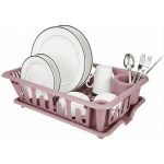 Lifelong Plastic Dish Drying Rack with Drain Tray, Kitchen Dish Drainer with Cutlery Holder, Utensil Organizer for Plates, Bowls & Cups (Pink)
