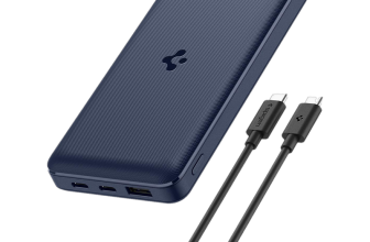 Spigen 20000 mAh 22.5 W Slim Pocket Size Power Bank(Navy Blue, Lithium Polymer, Fast Charging for Mobile, Tablet, Earbuds)
