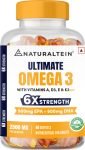 NATURALTEIN Ultimate 6X Omega 3 Fish Oil|2500 mg with 900 mg EPA+600mg DHA|Vitamin A,D3,E&K2(60 Capsules)